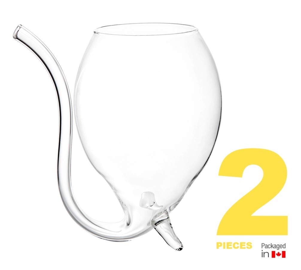 Axensory Set of 2 Innovative Cup Glasses whit Straw